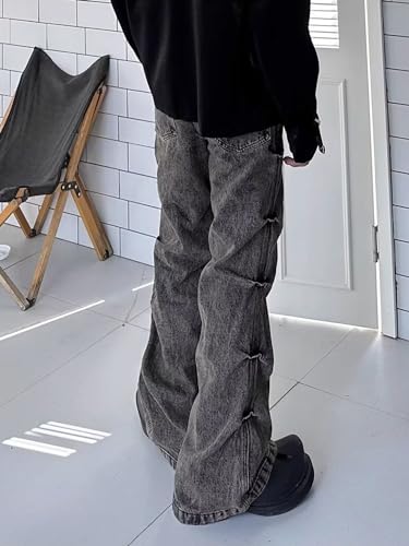 Flared Jeans for Men Mid Waist Stretch Slim Fit Pleated Y2K Streetwear Denim Pants Casual Loose Fit Hip Hop Jeans4