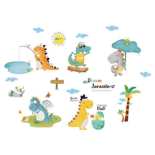 Dinosaur Wall Decal for Boys Girls Cartoon Wall Stickers for Kids Bedroom Large Dinosaur Wall Decor Decorations for Nursery Living Room Classroom Wall Art Sticker Kids Birthday Christmas Gift