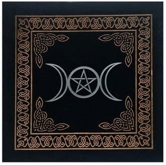 Pachamama Essentials Altar Tarot Cloth, Triple Goddess with Pentagram, Wicca Velvet Cloth Pentacle, 24" x 24"
