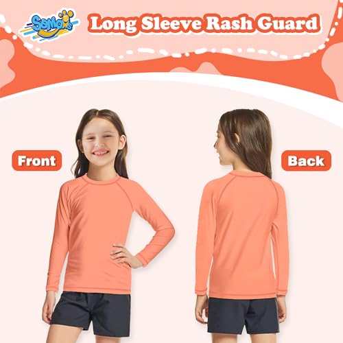Girls Swim Shirts Peach Pink Long Sleeve Rash Guard Sun Protection UPF 50 T Shirts Rashguard Swimwear Fishing Water Shirts Quick Dry Cool Beach Clothes for Toddler 7-8Y4