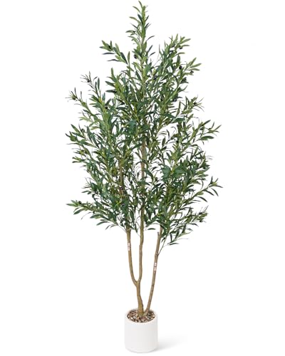 Sillaff Olive Tree 6FT Fake Tree Faux Plants Indoor with Pot Artificial Tree Nearly Natural Olive Branches and Fruits for Living Room Home Office Decorations