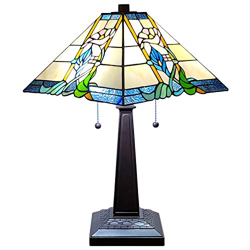 Tiffany Style Table Lamp Mission 23" Tall Stained Glass Yellow Orange Green Flower Antique Vintage Light Décor Nightstand Bedside Living Bedroom Handmade Gift Am058Tl14B Amora Lighting #TOP2