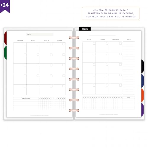 Planner Achala Místico, Capa Dura com Detalhes Dourados, 480 Páginas, Sistema de Discos Inteligente,