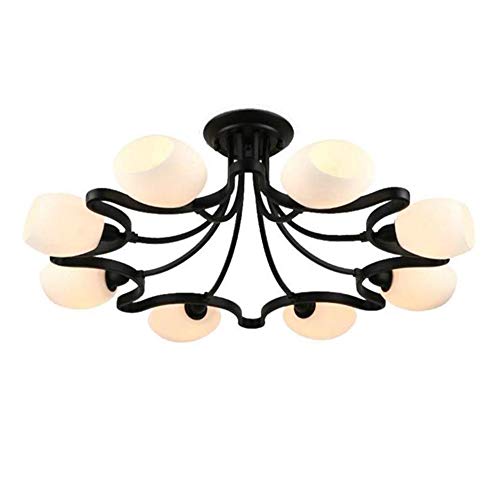 Plafonnier E14 de style américain et nordique pastoral noir à 8 lumières pour salon
