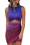 Acelitt Womens Ladies Sleeveless Hollow Out Twist Bodycon Dress Wrap Slim Fit Party Evening Dresses for Women Work Office Multicolor M