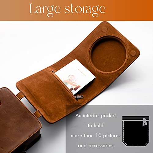 Hellohelio Vintage Bag Compatible For Fuji Instax Square Sq1 Instant Camera, Premium Vegan Leather Case With Removable/Adjustable Shoulder Strap (Brown) #TOP3