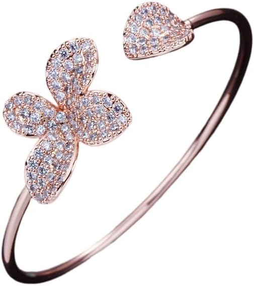 14K Gold Butterfly Design Moissanite Open Bangle for Women,Dainty Heart Shape Bridal Cuff Bangle Bracelet,Fashion Wedding Jewelry for Her