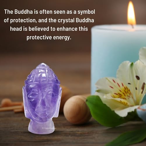 Image of Amethyst Crystal Buddha Head - Healing Stone Statue for Car, Living Room, Good Luck and Feng Shui Reiki Gift