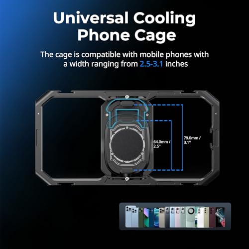 SMALLRIG All-in-One-Kühl-Handyhalterung mit Doppelgriff für iPhone/Android,15W-Aktivkühler, 4-in-1-USB-C-Hub & Powerbank-Halterung, Universell Kompatibel mit 2,5-3,1\ Phones, für Live-Streaming – 5276