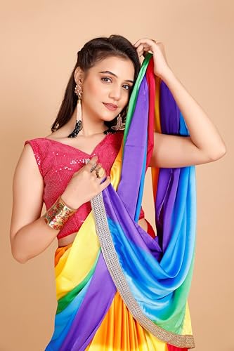 Image of Garden Vareli Lace Border Satin Saree with Unstitched Sequin Blouse Piece