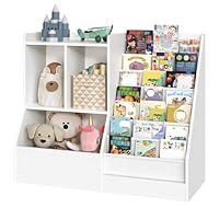 MAHANCRIS 100 cm Kids Bookshelf and Toy Storage, 7 Layer Kids Book Sling Shelf, Toddler Bookshelf, Kids Bookcase, Toy Organizer Cabinet, Large, for Playroom, Bedroom, Nursery, White ABKWT7301
