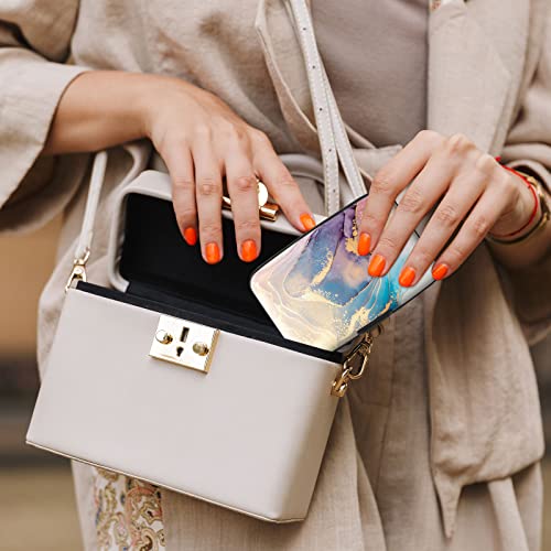Image of Credit Card Holder, Mini Aluminum Card Wallet RFID Blocking Slim Metal Hard Card Case for Women Men, Pink Gold Marble