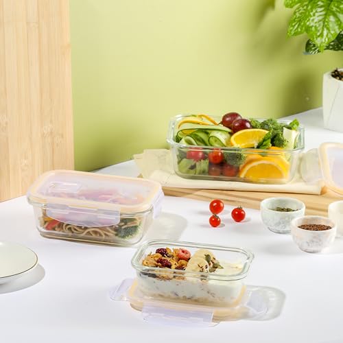 Image of CELLO Fit & Fresh Clip-O Rectangle Lunch Box Container Set of 3 Pcs, 370ml Transparent | Microwave & Fridge Safe Toughened Glass Airtight Food Storage Tiffin Container For Kitchen, Travel & Office Use