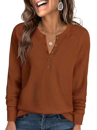 ANRABESS Women's Long Sleeve Waffle Knit Shirts Dressy Casual Loose