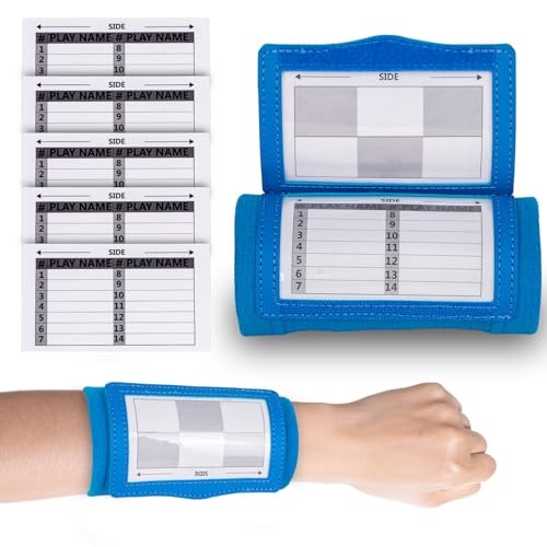 Lebared Football Wristbands with 5 Playbook Cards, Clear PVC Windows Wristbands Sports for Youth & Adults, 5on5 Flag Football Wrist Bands, QB Arm Bands for Quarterback, Catcher, Referee (Blue 1Pack)