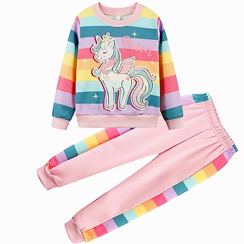 Image of Girls Fall Winter Outfits Cartoon Animal Long Sleeve Crewneck Sweatshirt Top+Sweatpant 2 Piece Clothing Set 3-9T