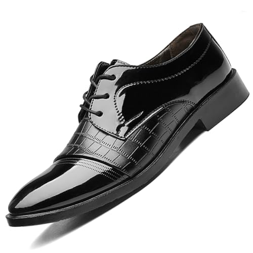 Image of Men's Vintage Patent Leather Cap Toe Two-Tone Dress Shoes Modern Formal Business Lace Up Round Toe Oxford