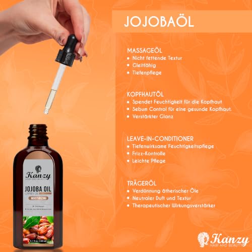 Kanzy Jojobaöl Kaltgepresst 100% Reines Gold, 120ml für Haut, Haare und Nägel, Gesichtsöl und Körperöl, Vegan & Hexanfrei, Jojobaöl… – Ansicht 6