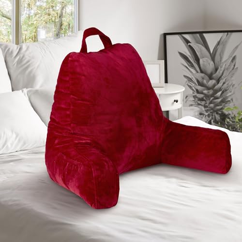 Cheer Collection Reading Pillow with Arms – Portable Bed Pillow for Sitting Up & Support, Foam-Filled Back Rest Pillow for Sitting in Bed & Couch, Machine Washable Maroon (Large)