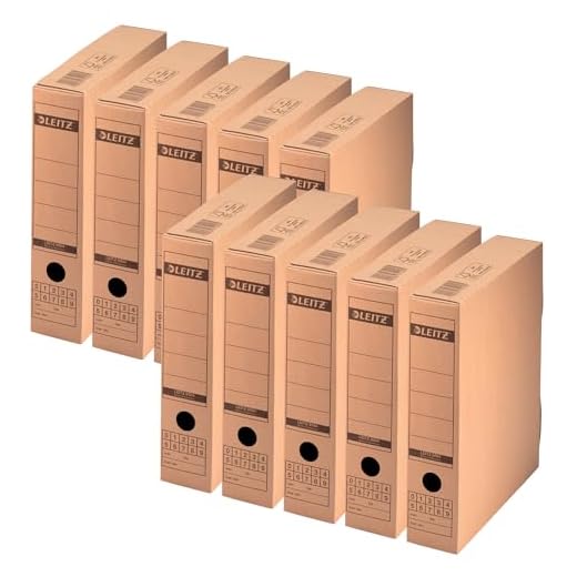 Leitz Premium Archiv-Schachtel mit Verschlusslasche, 70 mm Rückenbreite, Aktenkarton A4, Aufbewahrungsboxen mit Deckel, 100 % recycelbare Lagerbox, Faltbare Kartonverpackung, 10 Stück, Braun, 60840000