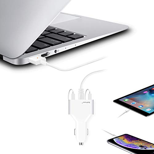 BatPower CCA2 120W Car Charger Power Supply for MacBook Pro 15 13 Retina MacBook Air 13 11 Car Adapter (MagsafeL Magsafe2 Connector), Dual QC USB Quick Charge Fast Charging for Tablet Smartphone