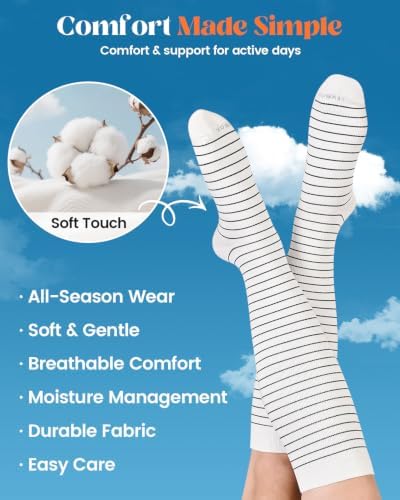 LEVSOX Cotton Compression Socks for Women Men 20-30 mmHg Knee High Cute Support Sock for Nurses Flying Pregnancy
