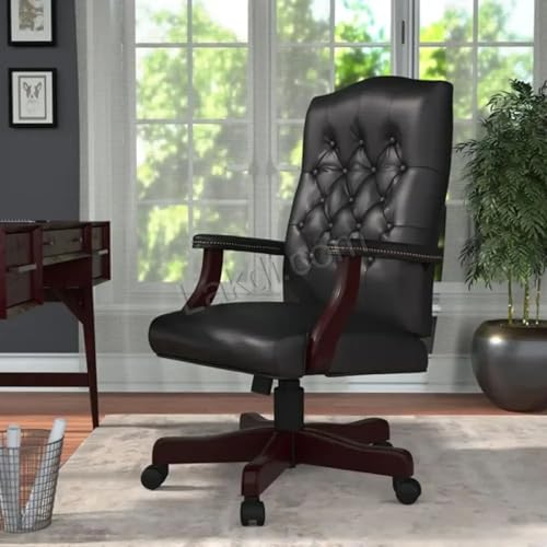 Image of Lakdi The Furniture Director & Executive Office Chair Tufted Design Made in Solid Wood with Leatherette Upholstery & Armrest with Height Adjustable Chair - Black - 111011309 Black