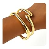 PEALICIOUS 2Pcs Gold Chunky Bangles Bracelets for Women, 7 In Chunky Bracelet Set 14K Gold-Plated Stack Gold Bangle Bracelet, Statement Cuff Wrist Jewelry as Summer Accessories
