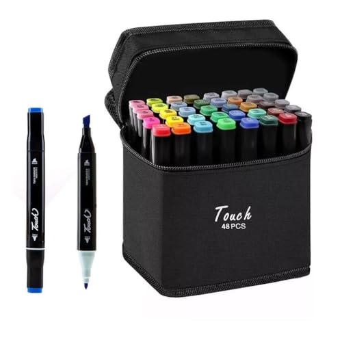 Estojo Premium Caneta Ponta Dupla Tiktok Tampa por Cores Marcador Touch Permanente Canetinha Ponta Dupla para Desenho Lettering Profissional e Escolar Livros de Colorir Crianças (48 Cores)