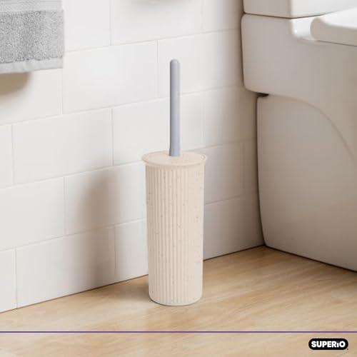 Image of Superio Ribbed Collection Toilet Bowl Brush and Holder Set, Decorative Plastic Bathroom Toilet Brush with Holder, Toilet Cleaner Scrubber, Eco - 2 Pack