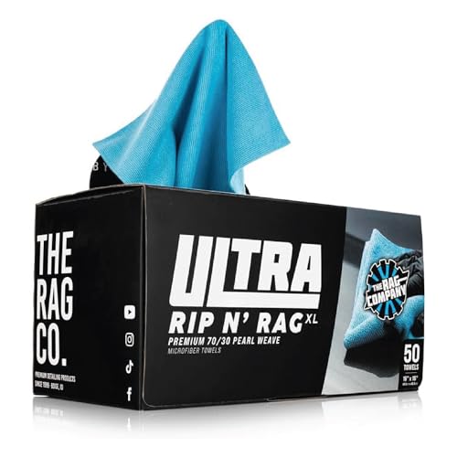 The Rag Company Ultra Rip N' Rag XL Lot de 50 serviettes en microfibre réutilisables de qualité supérieure pour revêtements, verre, détails, maison, camping-car et plus encore – Mélange 70/30 de The Rag Company Ultra Rip N' Rag XL Lot de 50 serviettes en microfibre réutilisables de qualité supérieure pour revêtements, verre, détails, maison, camping-car et plus encore – Mélange 70/30 de