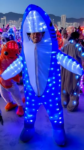 Disfraz inflable de tiburón con luces LED para adultos y niños miniatura 2
