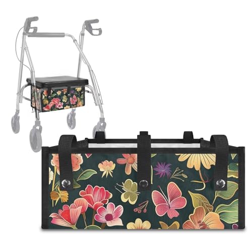 Uorisanigo Under Seat Bag for Rollator Walker Floral Pattern Walker Baskets for Rolling Folding Walker with Big Capacity Walker Basket for Elderly Walker Accessories