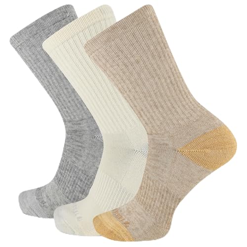 Merrell unisex-adult Men's and Women's Wool Everyday Hiking Crew Socks - 3 & 6 Pairs - Cushioned Moisture Wicking