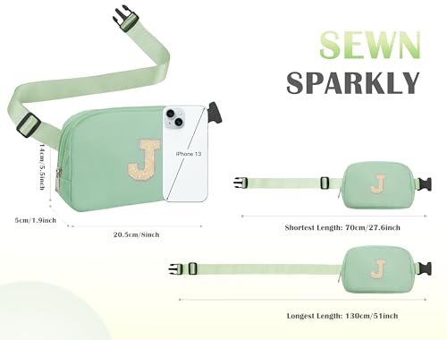 Image of COSHAYSOO Green Belt Bag Crossbody Initial Fanny Waist Pack Small Cross Body Hip Bum Purse for Teen Girl Women Travelers Shopping Gym Travel Traveling Trip Gift Christmas Presents Letter J