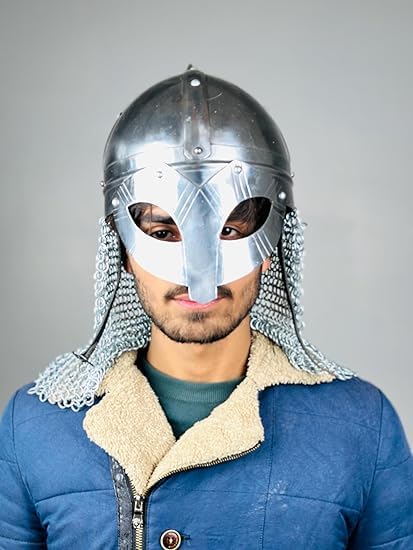 Elmetto vichingo in maglia metallica | Casco medievale in acciaio calibro 18 forgiato a mano | Miglior regalo