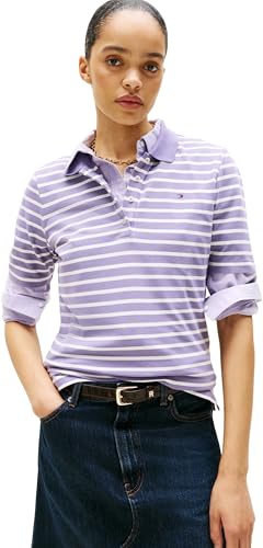 Tommy Hilfiger Polo de Manga Corta Mujer 1985 Pique Regular Fit, Morado (Purple/Ecru STP), XL