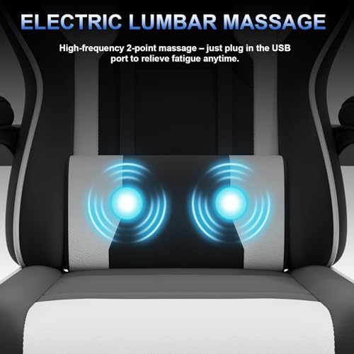 JUMMICO Gaming Chair Ergonomic Gaming Chair with Massage Function Office Chair 150 kg White - Image 4