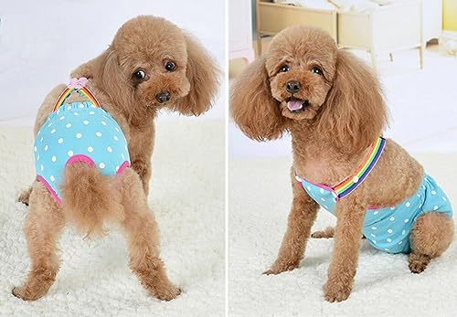 Oyccen 2 Stück Punkte Hygiene Sanitärhose für Kleine Hunde Welpen Windel Waschbar Hosenträger Höschen Physiologische Unterwäsche