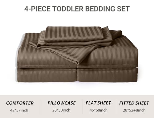 Image of ZPECC Toddler Bedding Set - 4 Piece Hypoallergenic Baby Crib Bedding Set for Boys and Girls, Includes Toddler Comforter, Flat Sheet, Fitted Sheet and Pillowcase, Brown