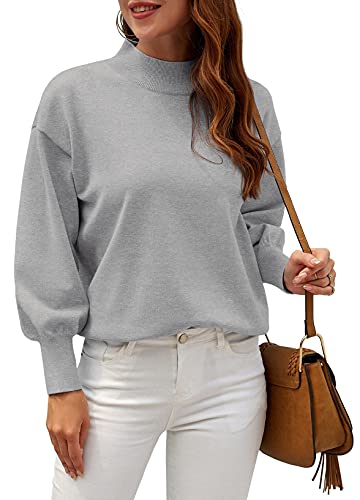 Image of WEACZZY Women's Sweater Mock Neck Long Lantern Sleeve Lightweight Knit Tops
