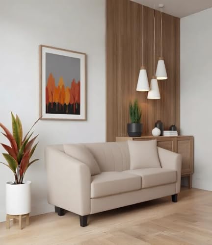 Image of Avion Natalia 2 Seater Sofa Set for Living Room Beige | Modern 2 Person Sofas Furniture | Fabric Sofa Set 2 Seater Couch for Guests Room Festival Gifts