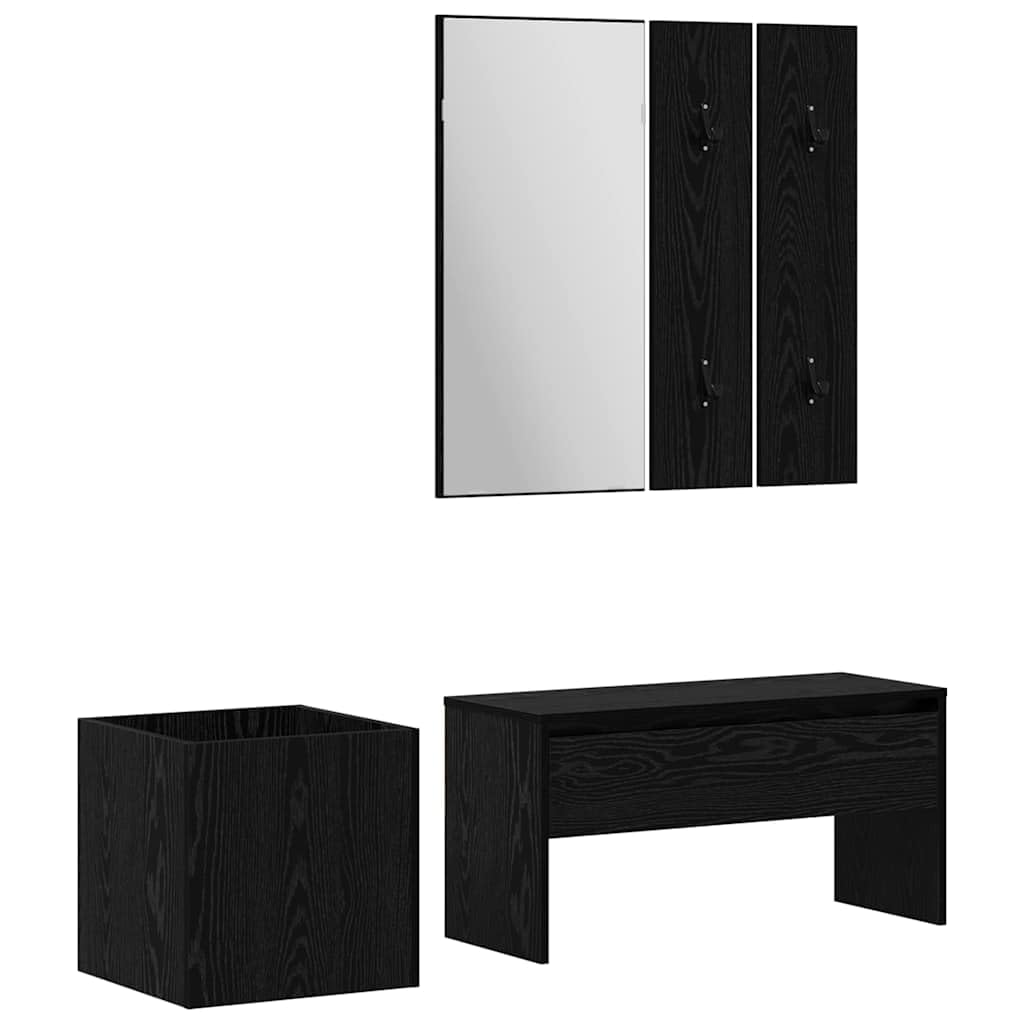 Hothingwell Zestaw mebli wejściowych 5 szt. drewno inżynieryjne | Ławka przednia, lustro ścienne, podwójny wieszak na płaszcze, ogrodnik, minimalistyczny design ścienny