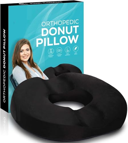 Image of Donut Pillow - with Coccyx Support Shape - Orthopedic Seat Cushion for Hemorrhoid & Tailbone Pain Relief, Sciatica Support - Ideal for Office Chairs, Car Seats & Wheelchairs