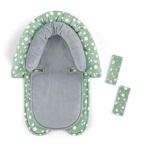 Image of GFU Baby Car Seat Head Support for Newborn, 2 in 1 Infant Car Seat Head Body Support with Strap Pads, Soft Stroller Cushion Pillow Insert for Girls and Boys, Fits for Stroller, Swing, Green
