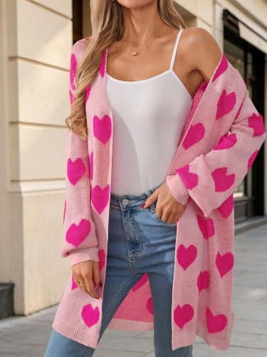 Image of Oversized Long Cardigan Sweaters for Women Cute Heart Fall Coats Outfits