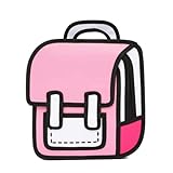 Kawaii Backpack Cute 2D Drawing Aesthetic Large Bag 3D Comic Paper Jump Style Fun Daypack (Pink)