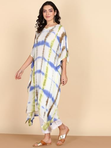 Image of Maaesa Women Handcrafted Tie & Dye Rayon Crepe Kaftan Dress | Casual Wear | Flowy Kaftan Style | Lightweight & Breathable Fabric