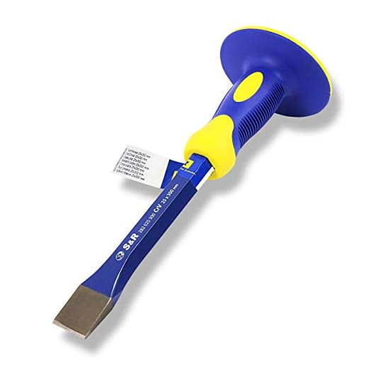 S&R Scalpello da Muratore Piatto con Paracolpo 25 x 300 mm, 40CRV, 52-58 HRC. Per Legno, Piastrelle, Calcestruzzo, Pietre, Pavimenti. Impugnatura Antiscivolo