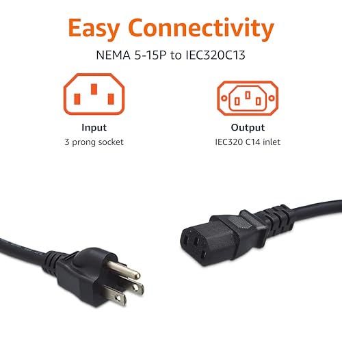 image for Amazon Basics PC Power Cord, 25 feet, AC Power Cord for Monitor, Compu